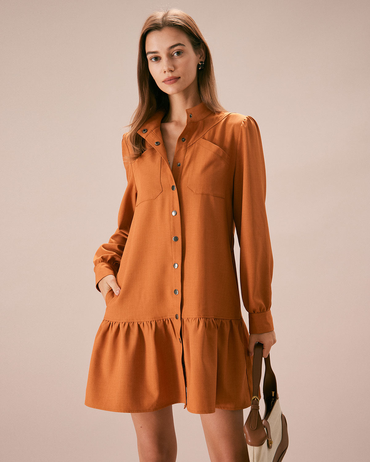 The Caramel Mock Neck A-Line Mini Dress