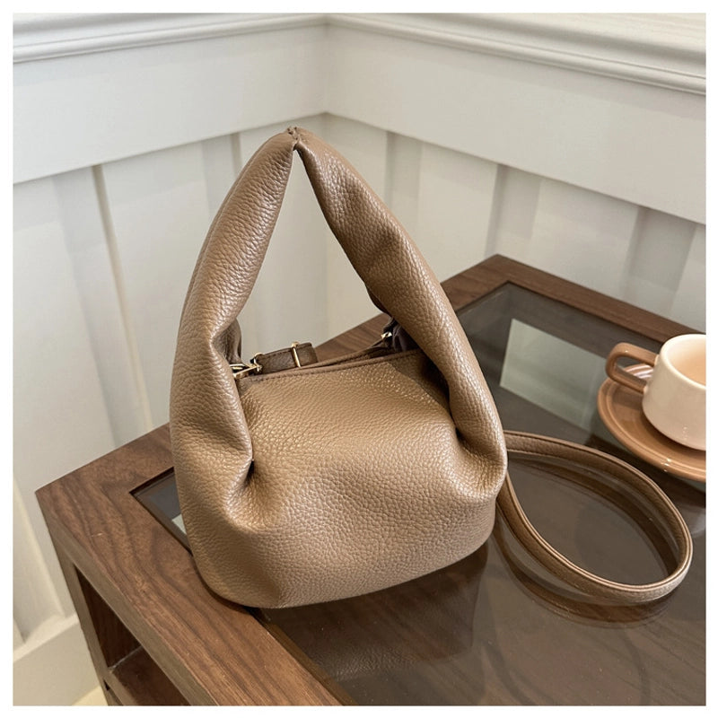 Women's Small Pu Leather Solid Color Streetwear Square Zipper Ruched Bag