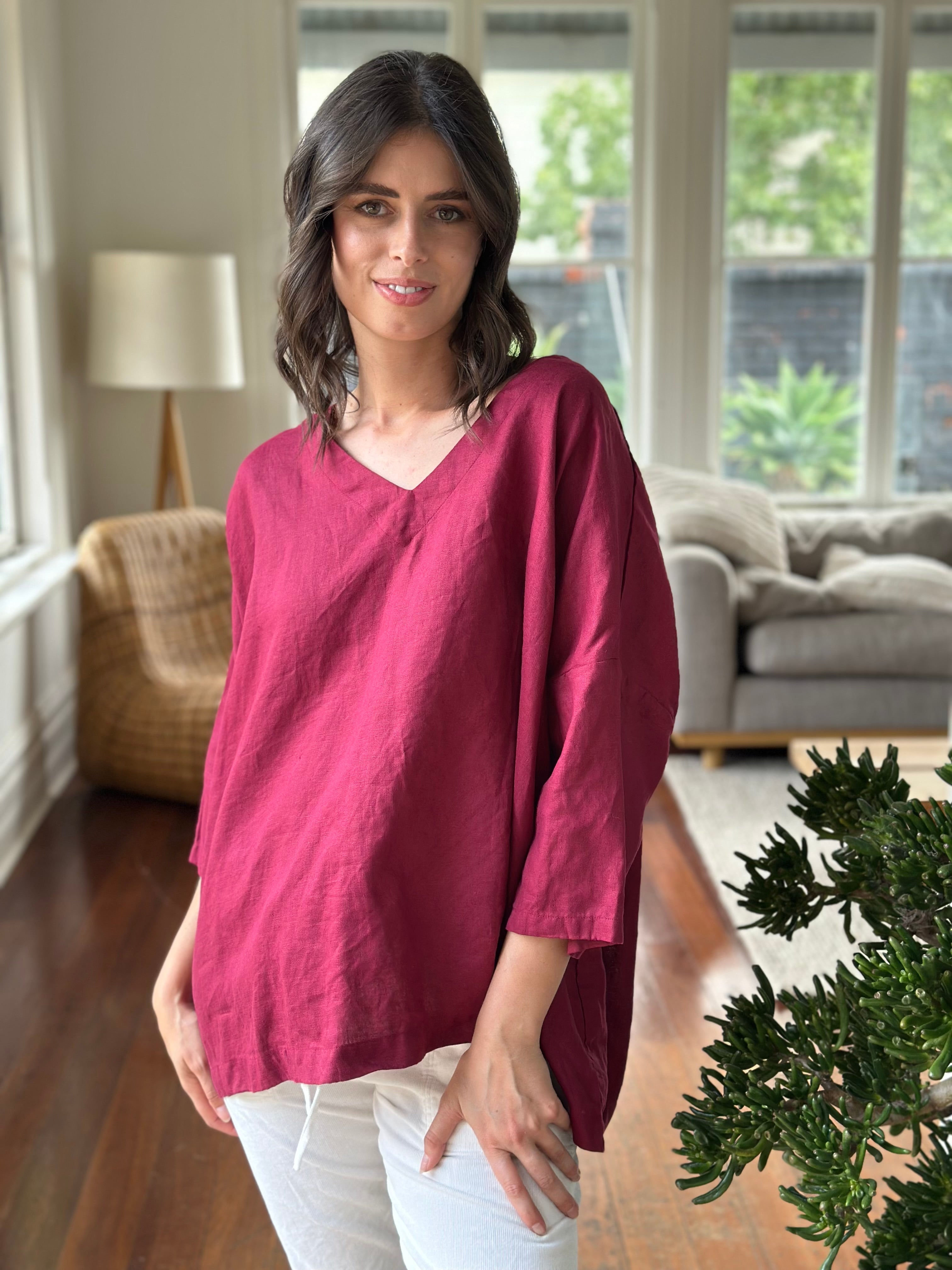 lydia top - merlot linen