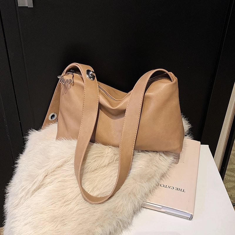 Women's Pu Leather Solid Color Basic Classic Style Sewing Thread Pillow Shape Zipper Shoulder Bag