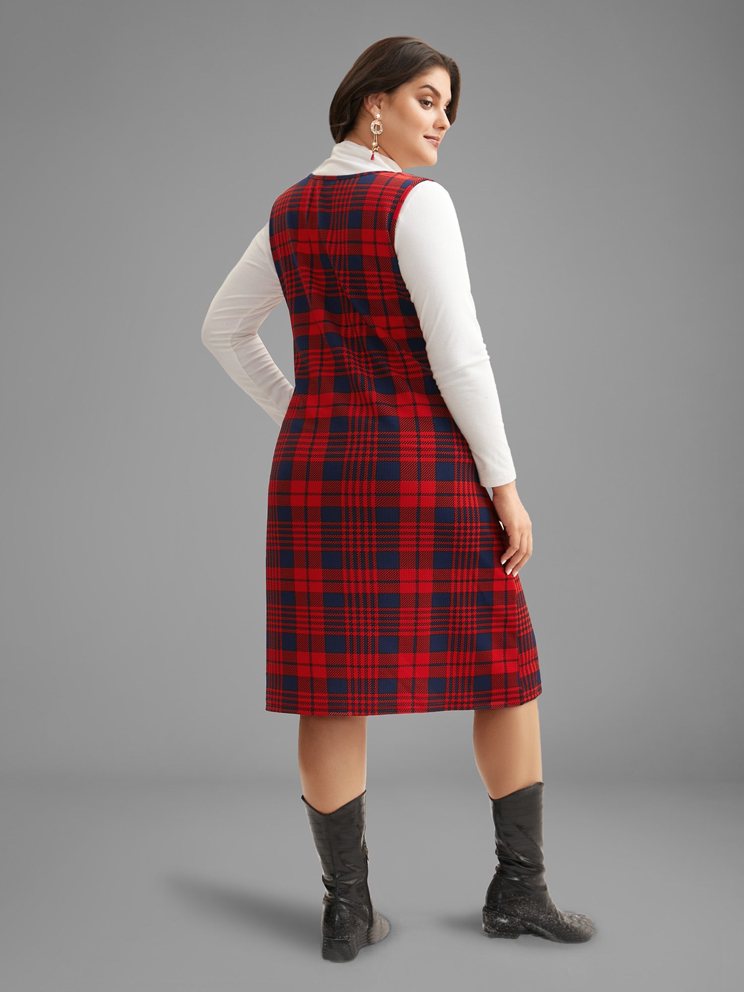 Holiday Plaid Sleeveless Stretch Midi Dress