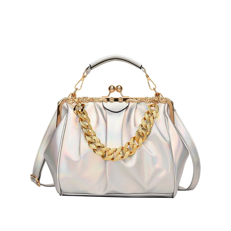Women's Small Pu Leather Solid Color Basic Streetwear Shell Lock Clasp Shoulder Bag Crossbody Bag Dome Bag