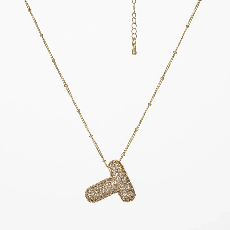 Copper Gold Plated Silver Plated IG Style Minimalist Plating Inlay Letter Zircon Pendant Necklace