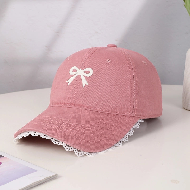 Women's Casual Cute Sweet Bow Knot Embroidery Lace Wide Eaves Curved Eaves Baseball Cap