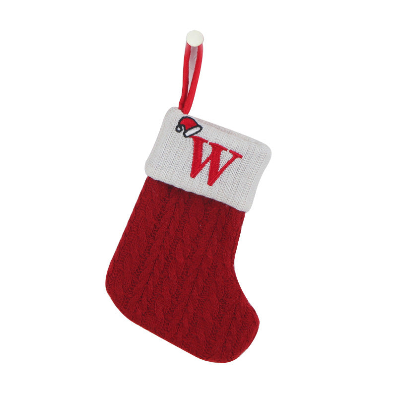 Cozy Knit Socks, Embroidered Candy Gift Bag, Letter Christmas Stocking