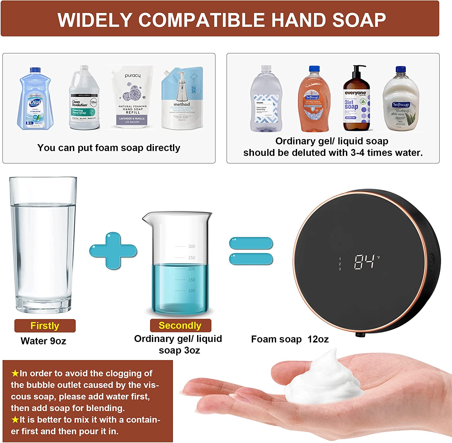 Wall Mounted Touchless Soap Dispenser with Temp Display