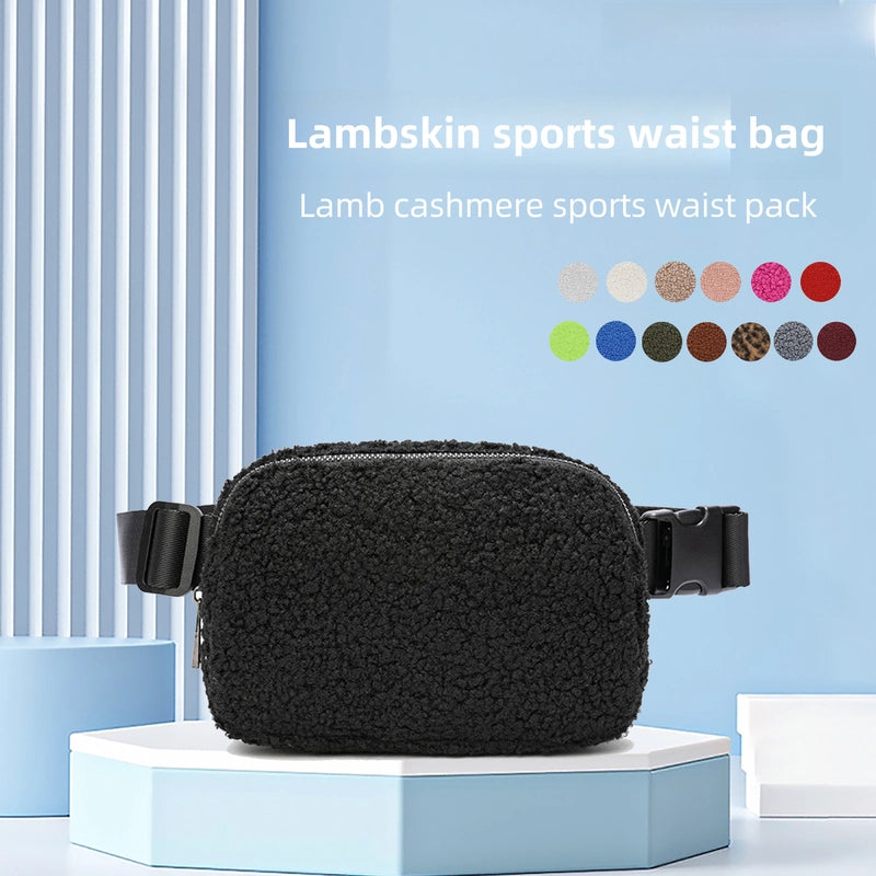Winter Lambswool Waist Bag Sports Chest Bag Messenger Bag Outdoor Sports Bag Unisex Versatile