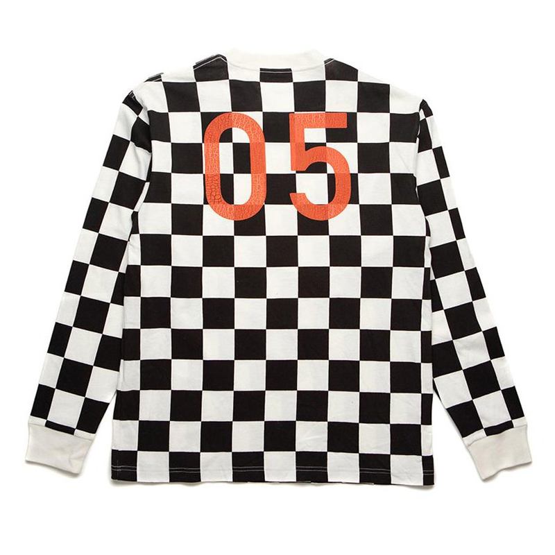 Black and white check motorcycle long-sleeved Casual T-shirt