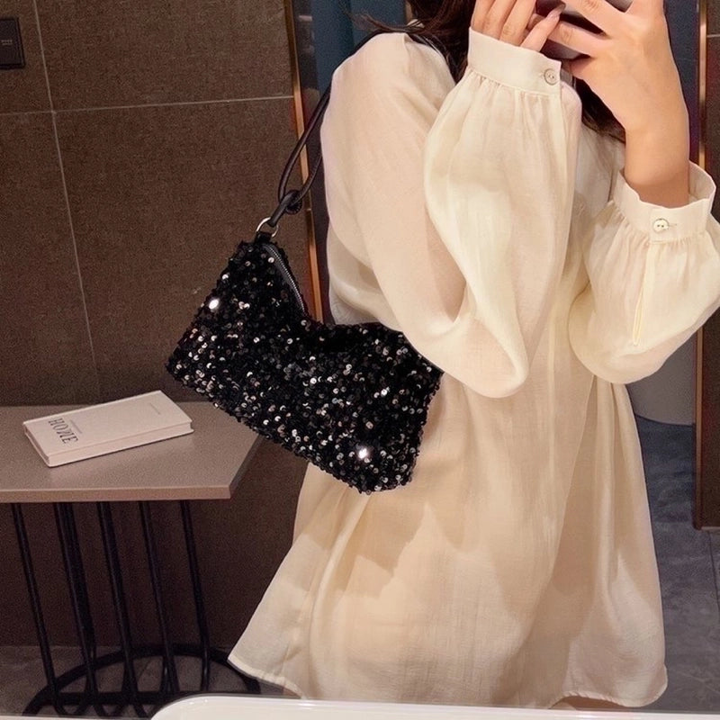Women's Small Polyester Sequins Vintage Style Streetwear Dumpling Shape Zipper Shoulder Bag Underarm Bag