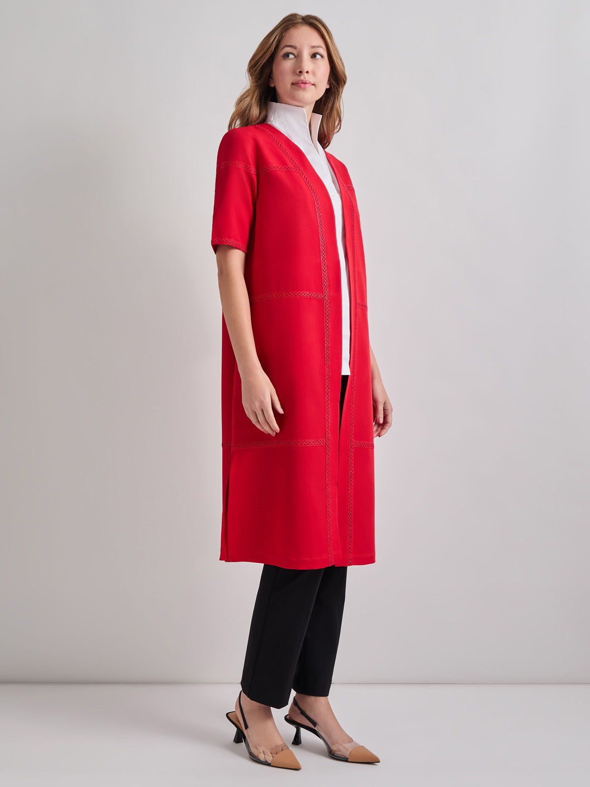 Short Sleeve Belted Stretch Crepe Duster