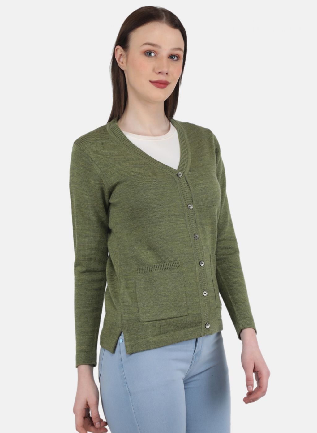 Women Olive Solid Cardigan