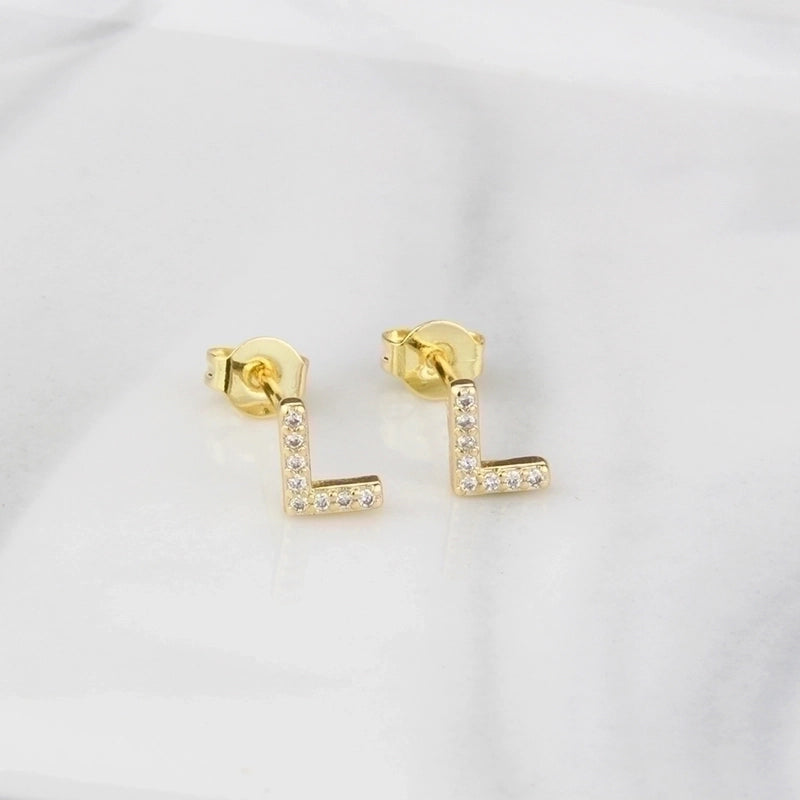 1 Pair Fashion Letter Inlay Copper Zircon Gold Plated Ear Studs