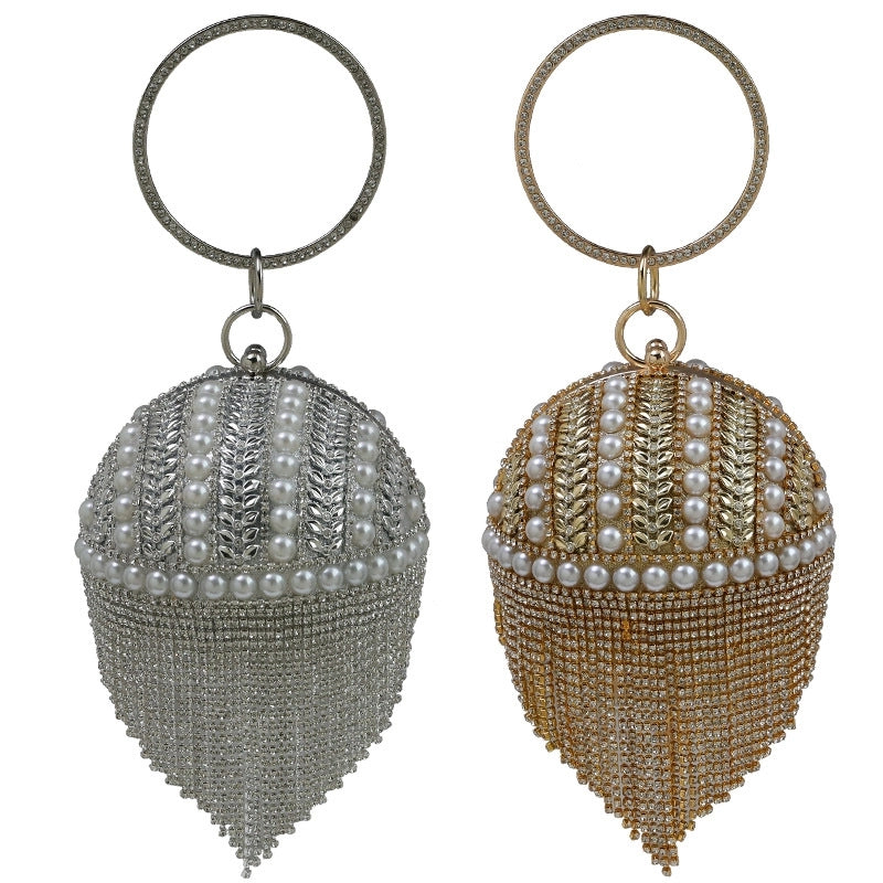 Gold Silver Pu Leather Metal Solid Color Round Evening Bags