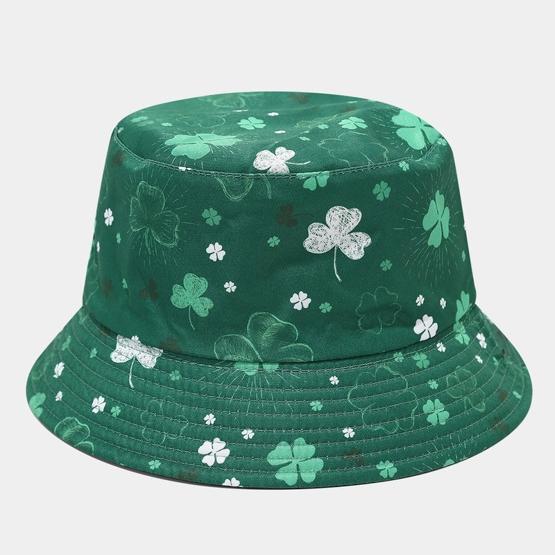 Unisex Classic Style Shamrock Printing Wide Eaves Bucket Hat