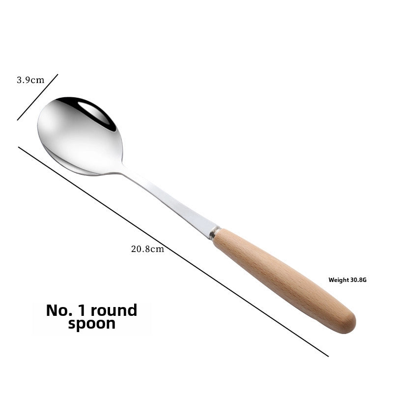 Stainless Steel Knife And Fork Spoon With Wooden Handle Western Steak Knife Solid Wood Stainless Steel Tableware Soup Spoon Fruit Dessert Fork