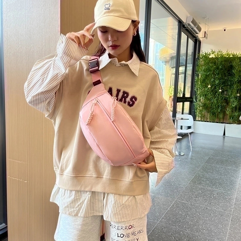 Women's Men's Preppy Style Streetwear Sports Solid Color Nylon Waist Bags