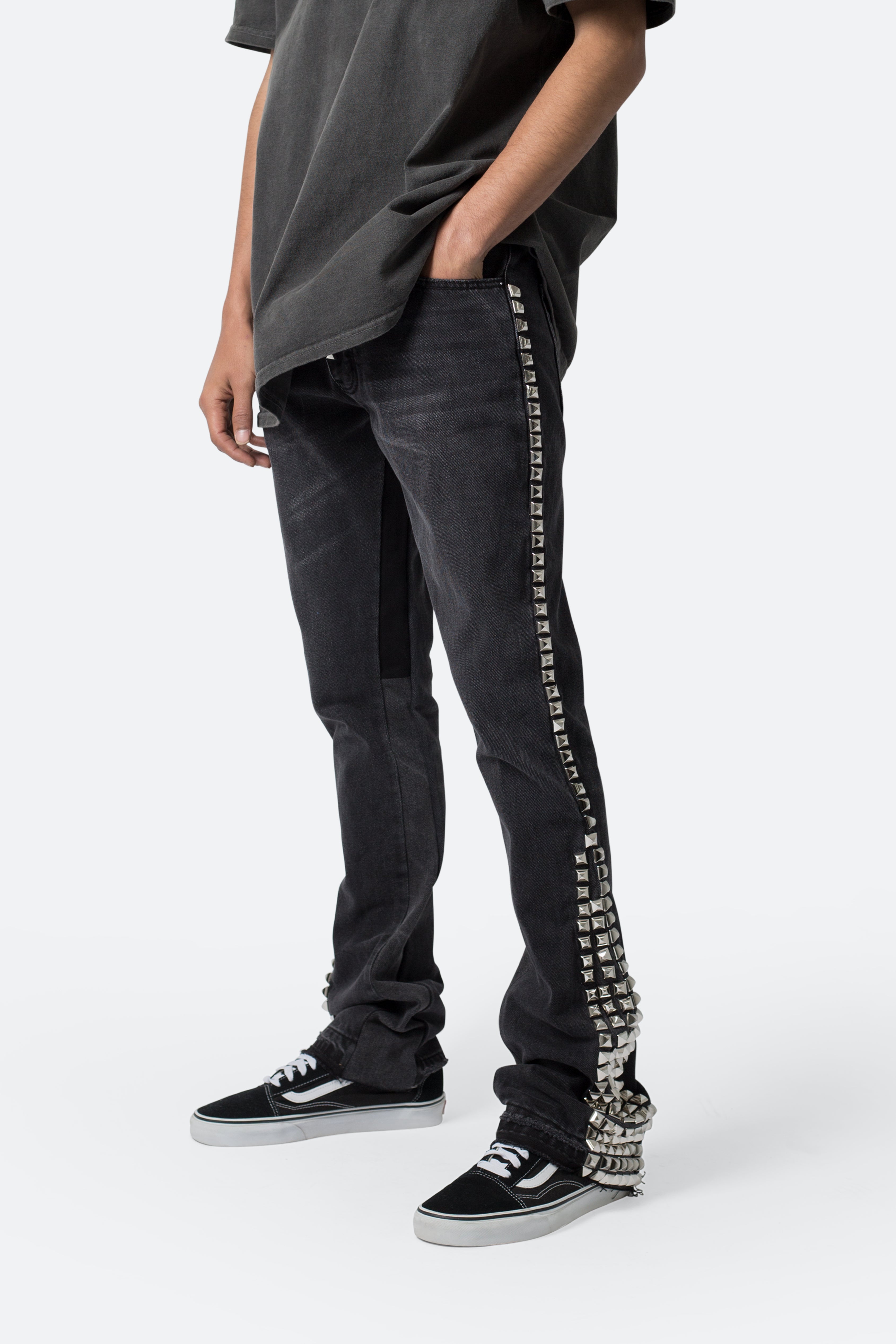 B572 Studded Flare Denim - Black