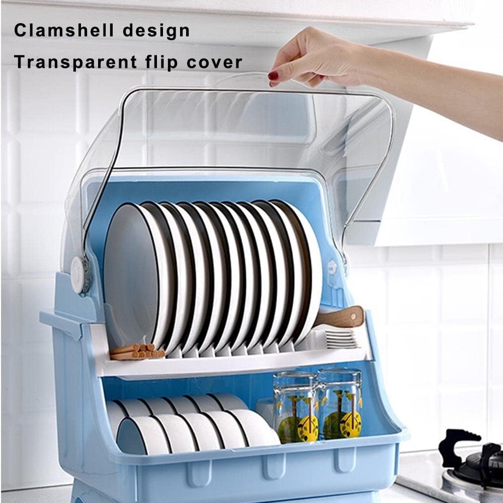 Dish Drying Rack with Lid. 2 Tier Dish Rack with Utensil Holder. Cup Holder and Dish Drainer for Kitchen Counter. Plastic Dish Drainer Shelf with Swivel Spout Dish Rack