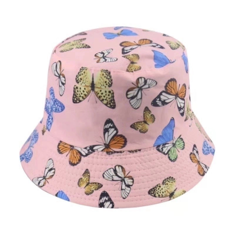 Women's Retro Sweet Pastoral Butterfly Printing Wide Eaves Bucket Hat