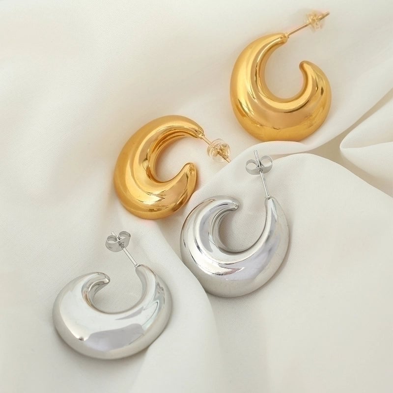 1 Pair Retro C Shape Plating Titanium Steel 18K Gold Plated Ear Studs