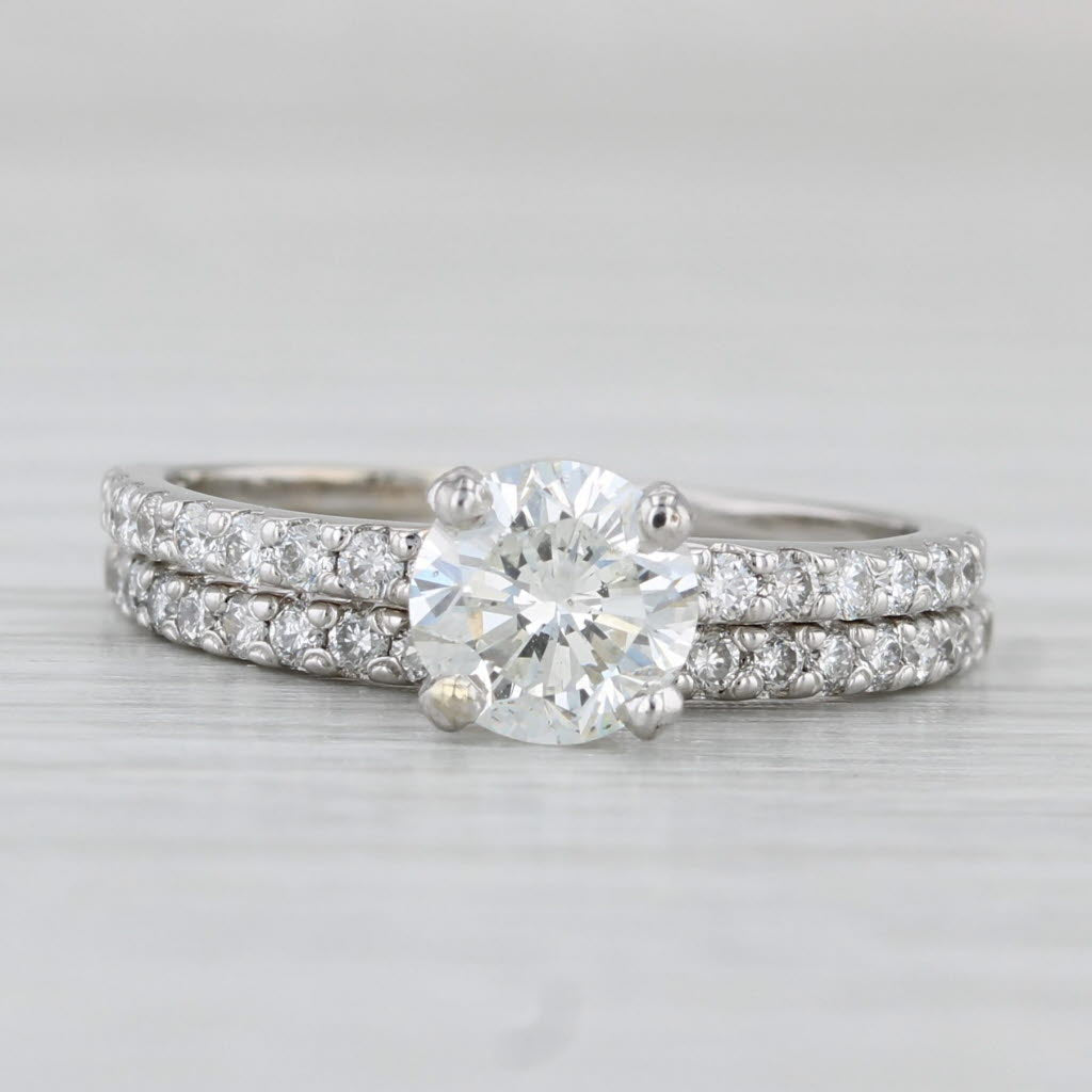1.42ctw Round Diamond Engagement Ring Wedding Band Bridal Set 14k Gold GIA