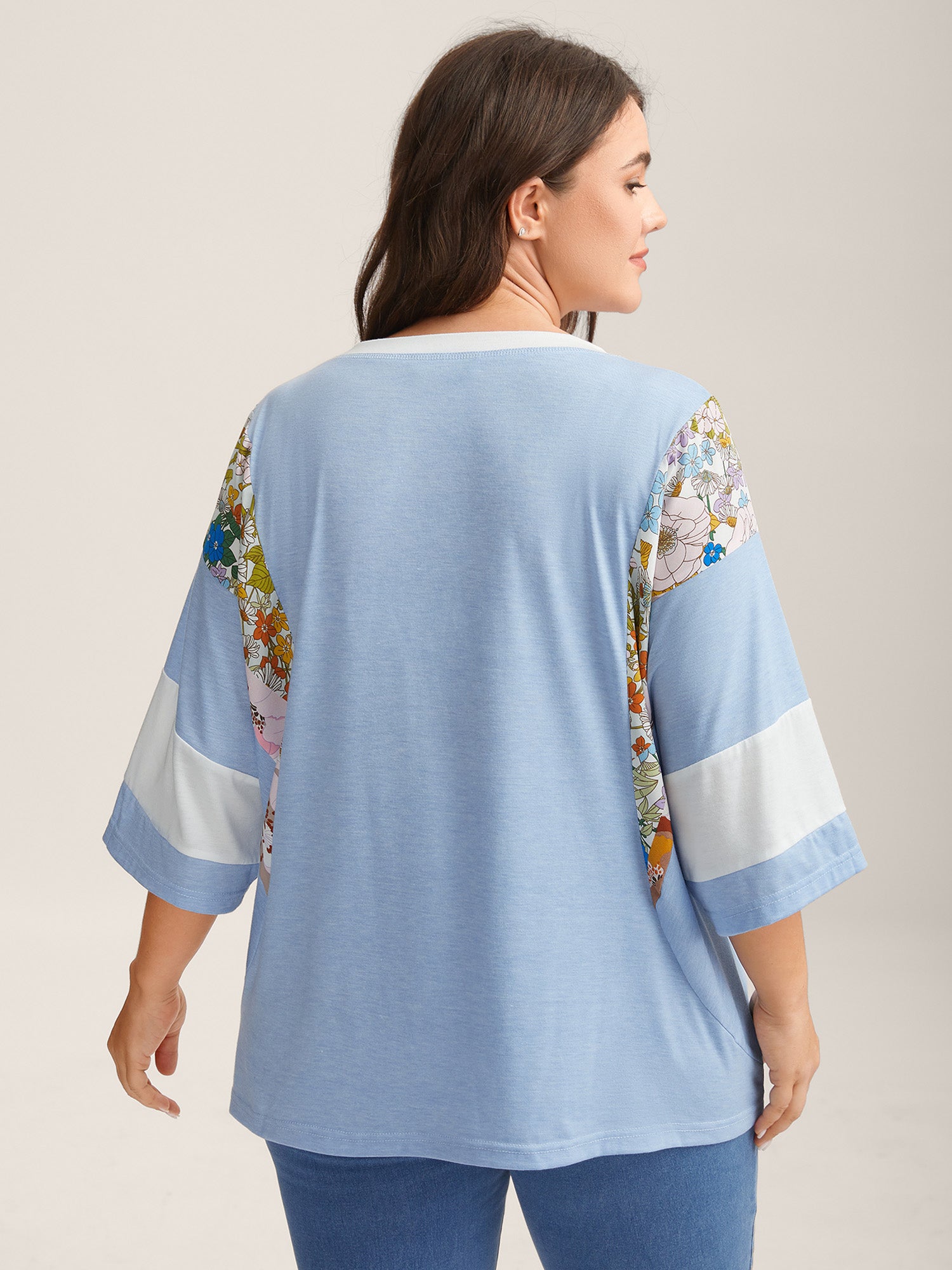 Floral Panel Color Contrast T-Shirt