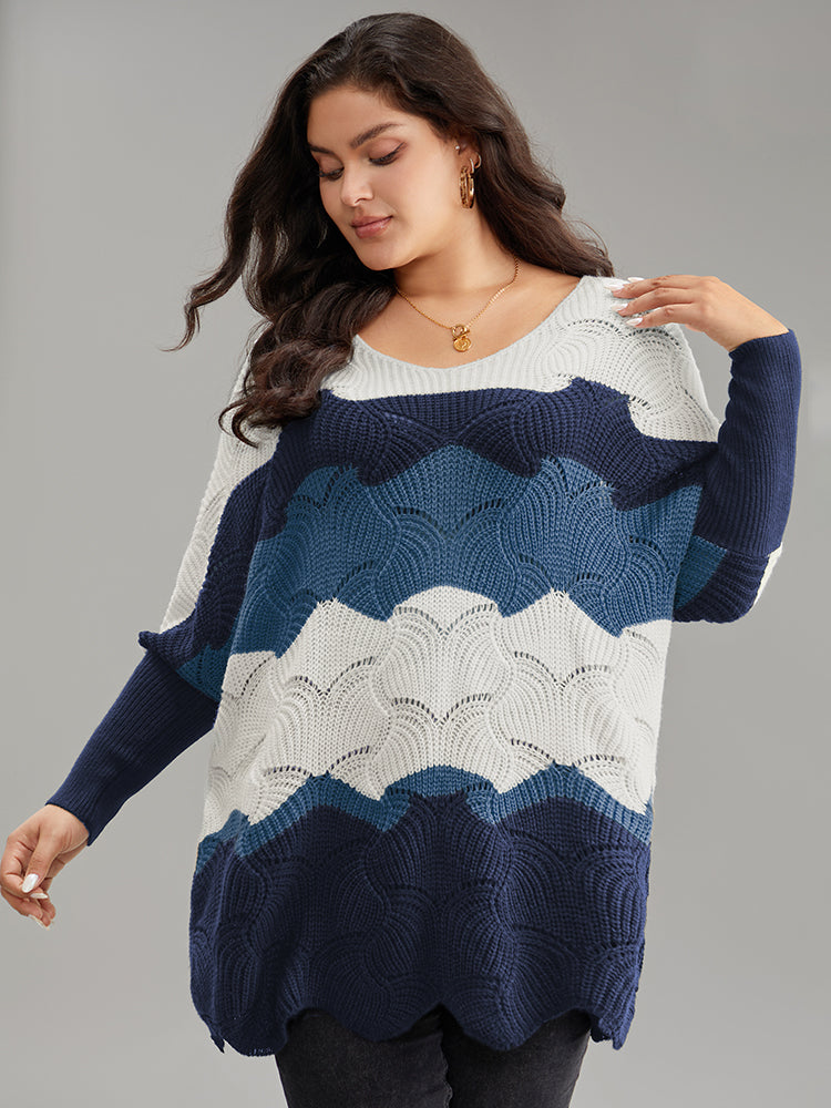 Contrast Cut Out Batwing Sleeve Pullover