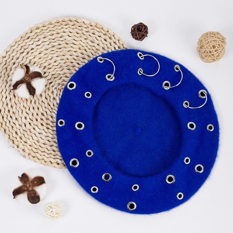 Women's Retro Punk Streetwear Solid Color Metal Eaveless Beret Hat