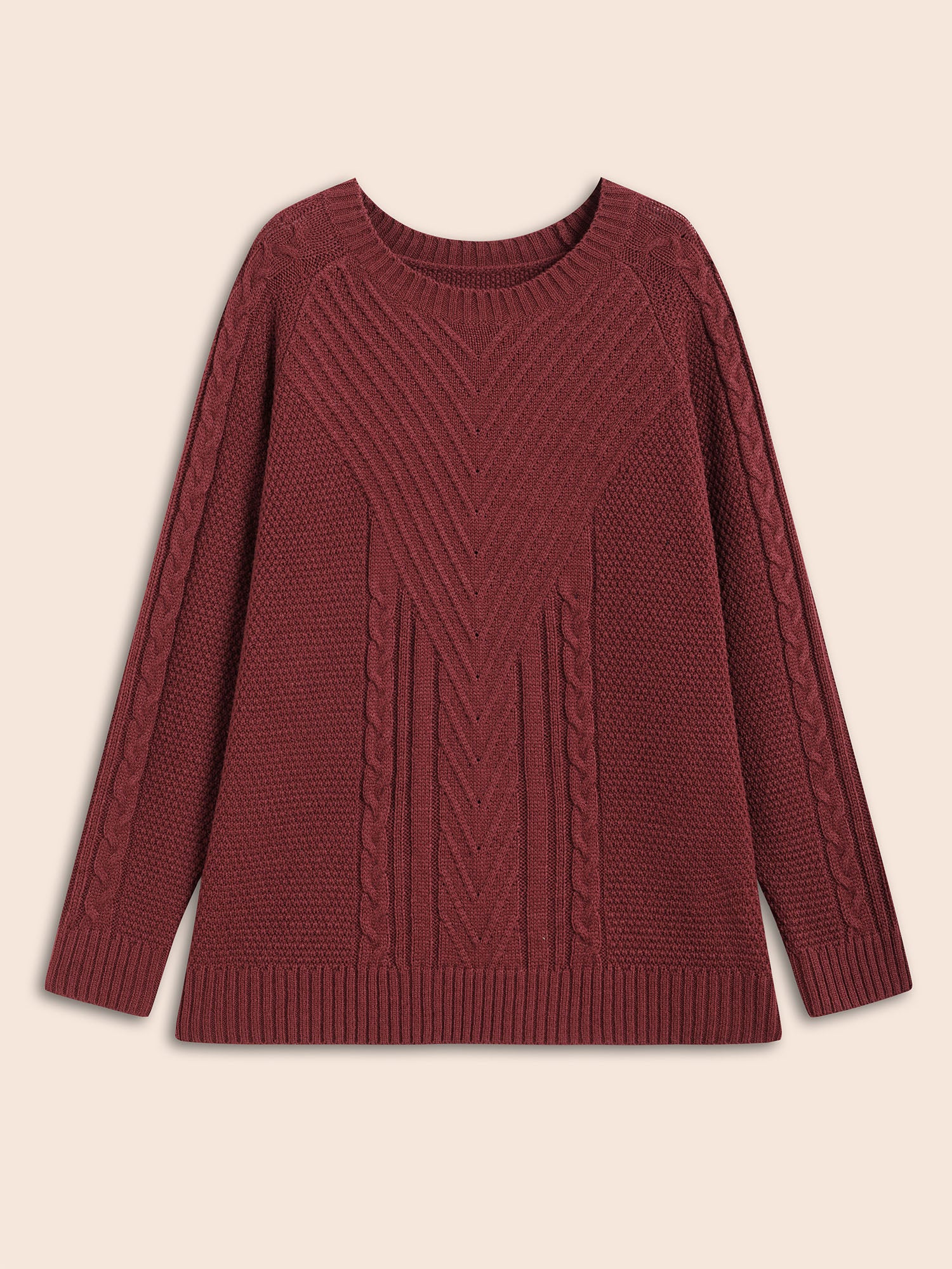 Texture Cable Knit Raglan Sleeve Pullover