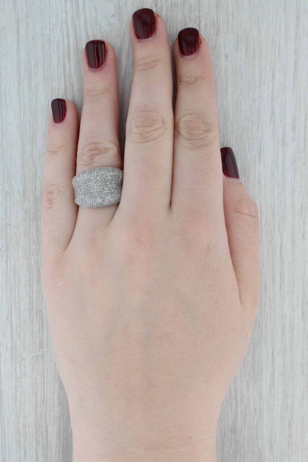 1.25ctw Pave Diamond Ring 14k White Gold Size 8 Contoured Cocktail