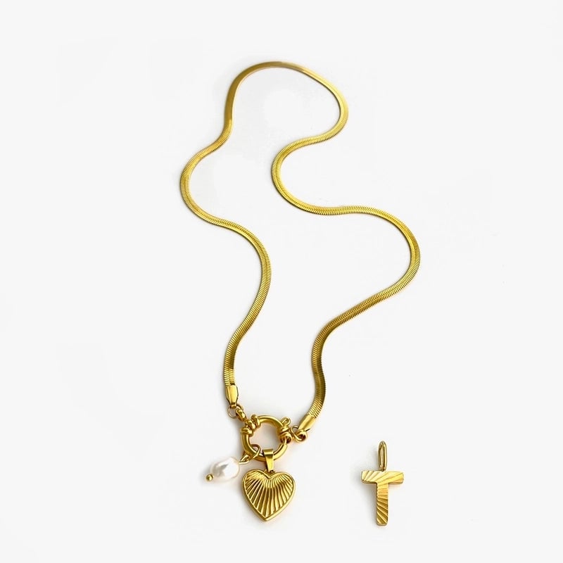 Minimalist Commute Letter Heart Shape 316L Stainless Steel  Freshwater Pearl 18K Gold Plated Stainless Steel Necklaces