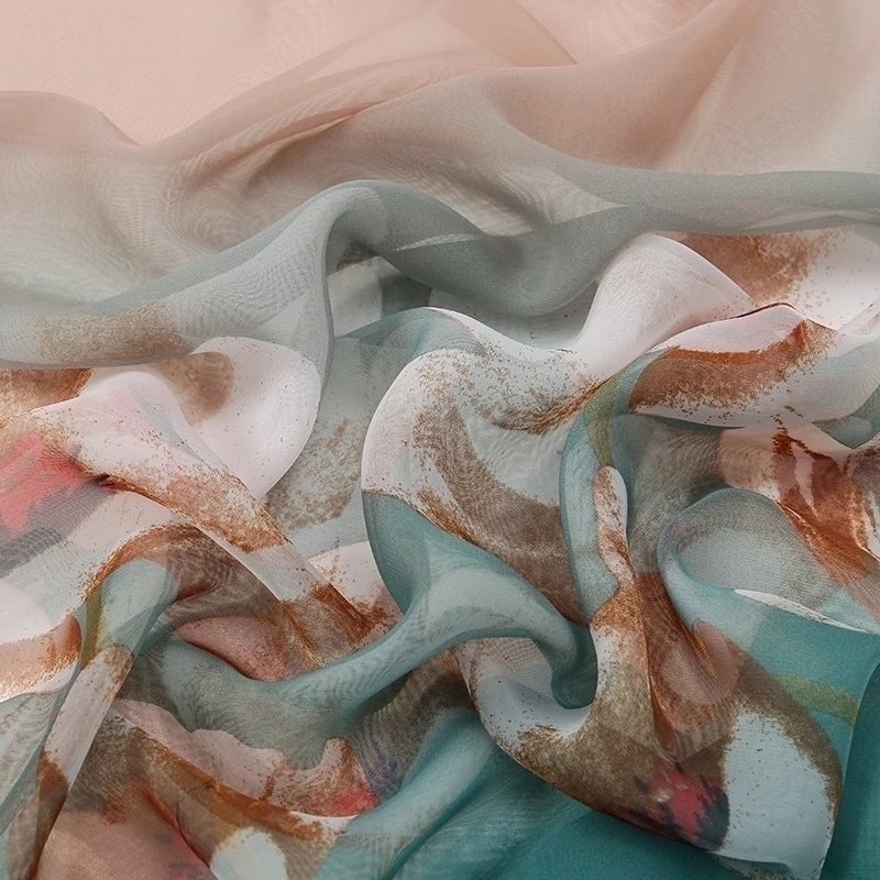 Women's Elegant Lady Color Block High Quality Yarn Printing Silk Scarf