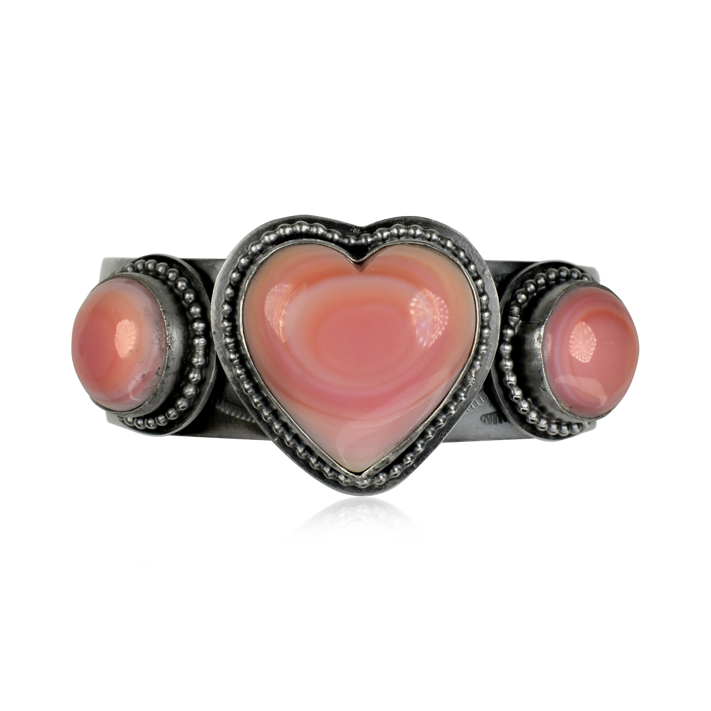 Three Stone Pink Conch Shell Heart Cuff