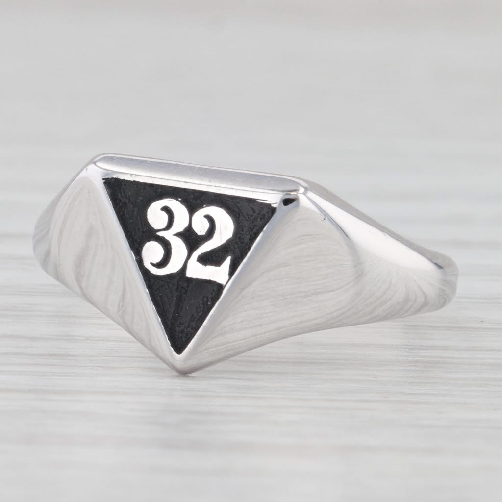 Vintage Unique 32nd Degree Scottish Rite Masonic Signet Ring 14k White Gold