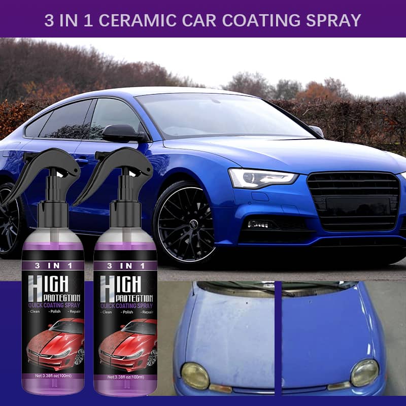 3 in 1 ceramic car coating spray. saves time and money. No more tedious car washing.