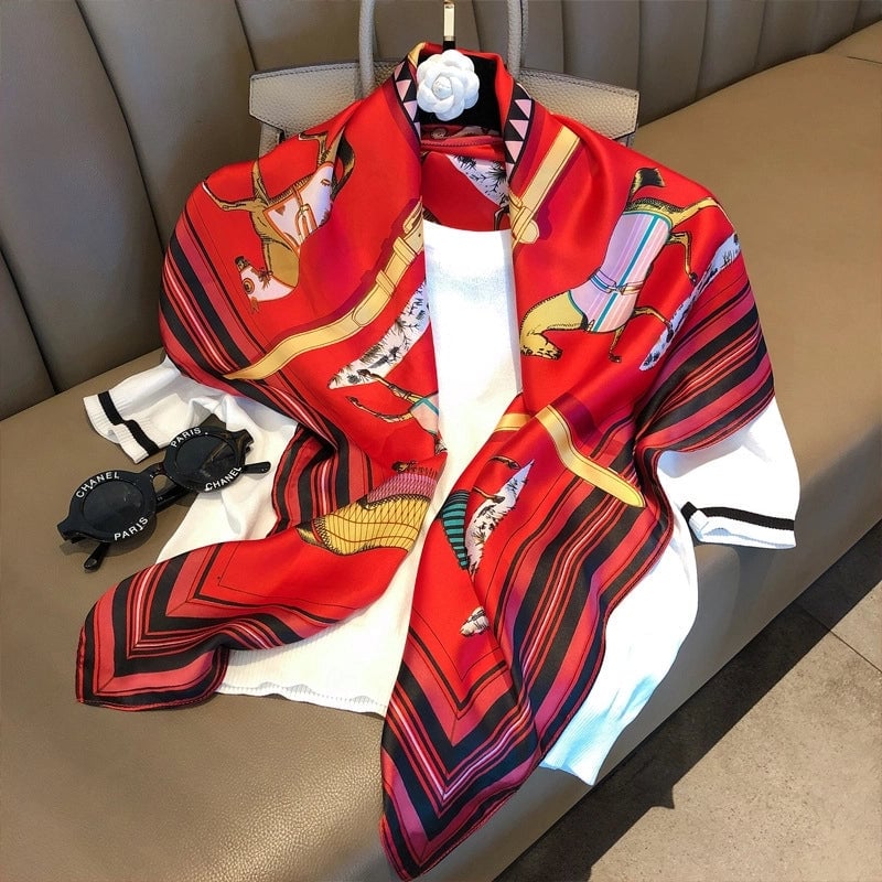 Women's Elegant Vacation Stripe Flower Polyester Silk Scarf