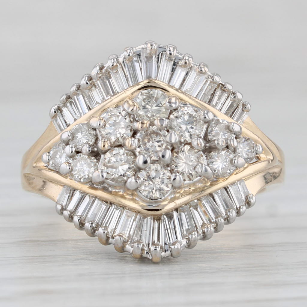 1.10ctw Diamond Cluster Ring 14k Yellow Gold Size 8 Cocktail