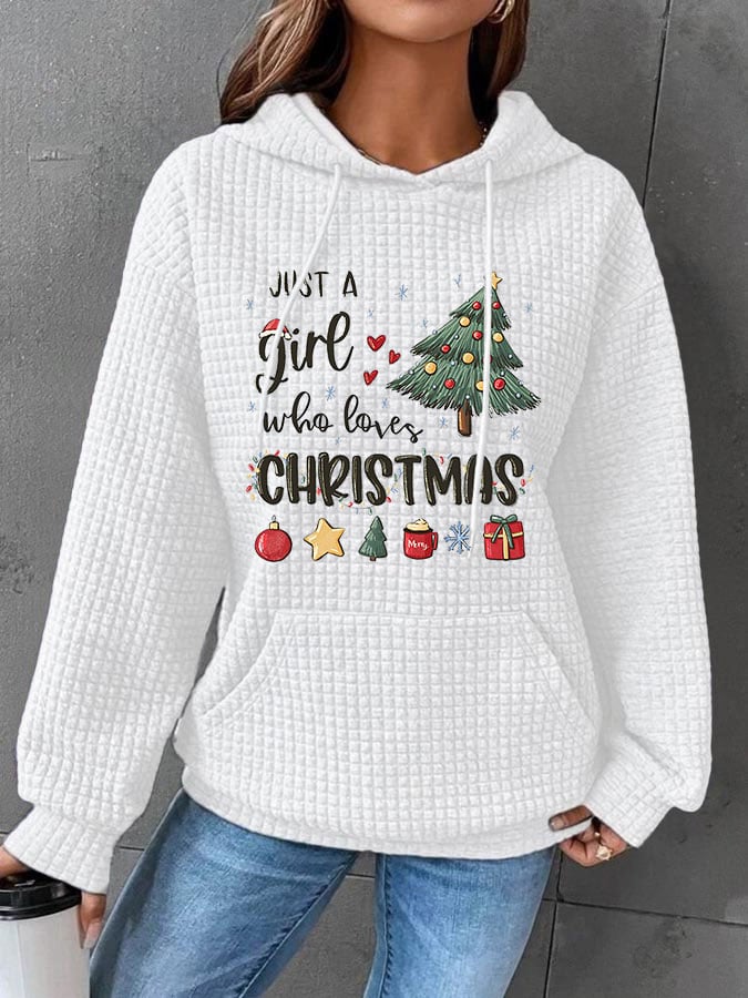 Women's Just A Girl Who Loves Christmas Print Waffle Hoodie