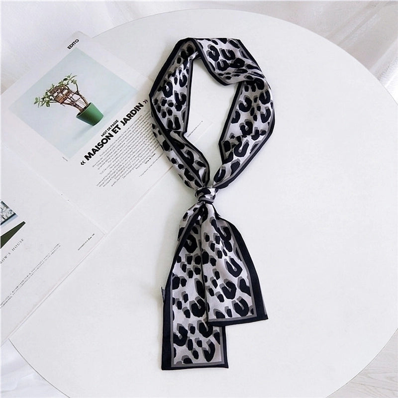 Double-sided Leopard Print Boxer Small Scarf Women's Scarf New  Spring And Autumn All-match Wrist Strap Ribbon Hair Band Fashion