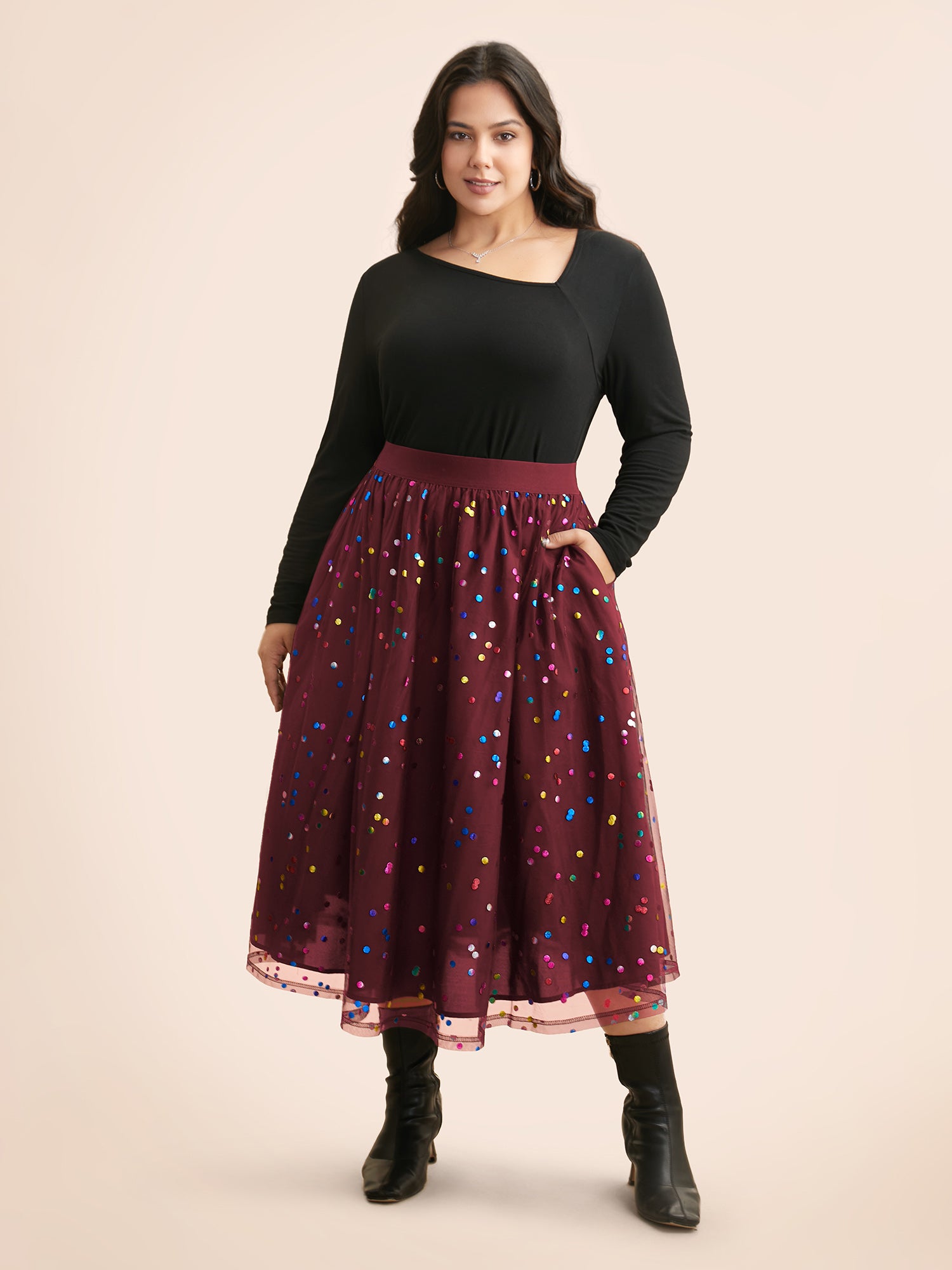 Sequin Polka Dot Tiered Mesh Skirt