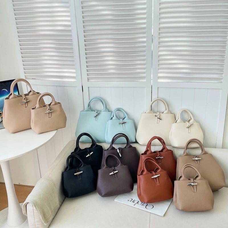 Women's Pu Leather Solid Color Classic Style Bucket Zipper Crossbody Bag