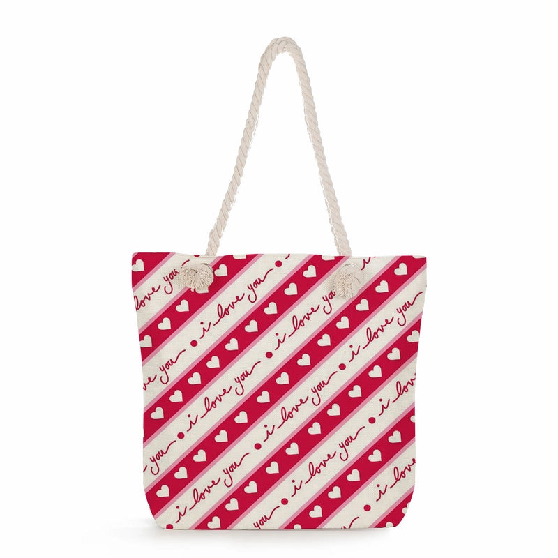 Women's Cotton And Linen Heart Shape Classic Style Square Zipper Tote Bag
