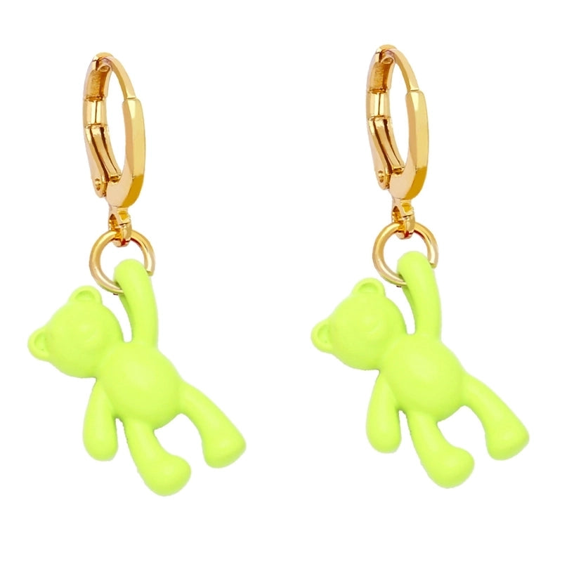 Bear Earrings Female Personality Retro Candy Color Copper Earrings