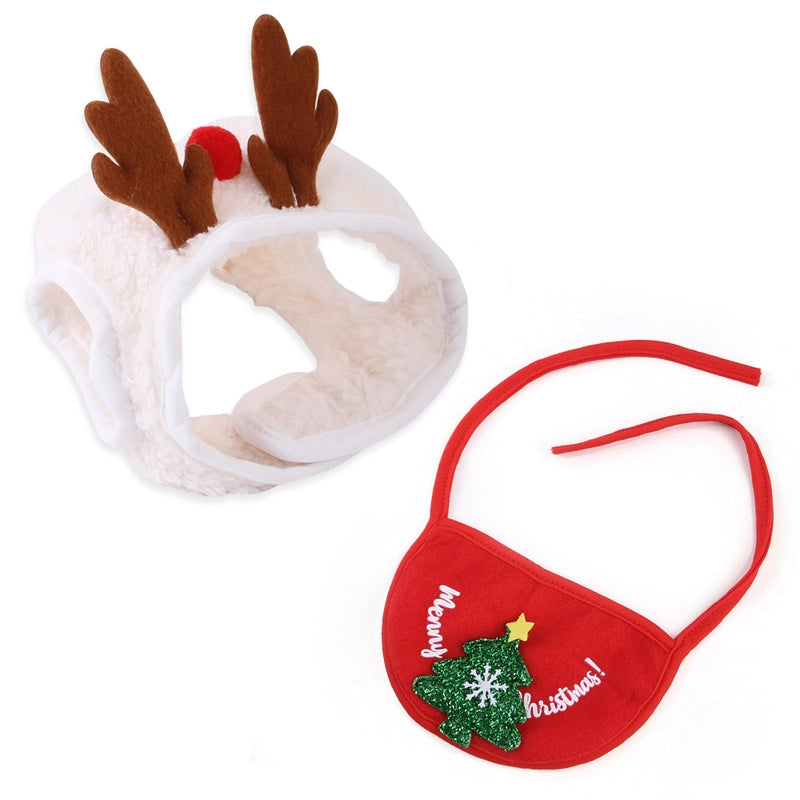 Pet Hat Saliva Towel Dog Christmas Head Cover Christmas Tree Shape Cat Saliva Towel Suit
