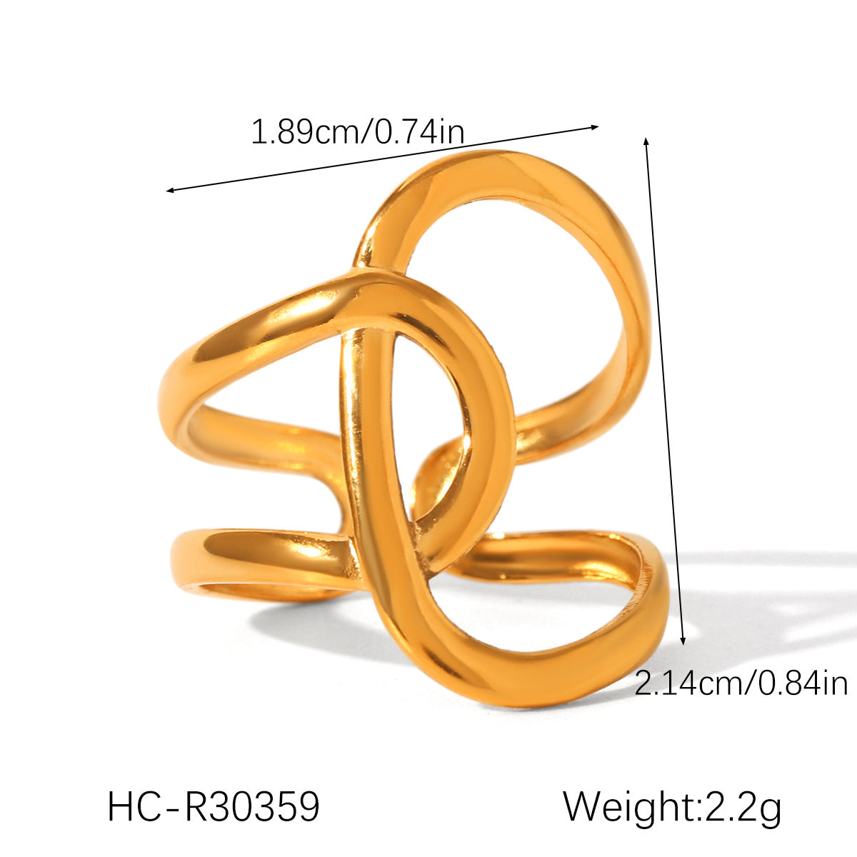 Ins Style Exaggerated Stainless Steel 18K Gold-Plated Ring Female Titanium Steel Ring Hand Jewelry
