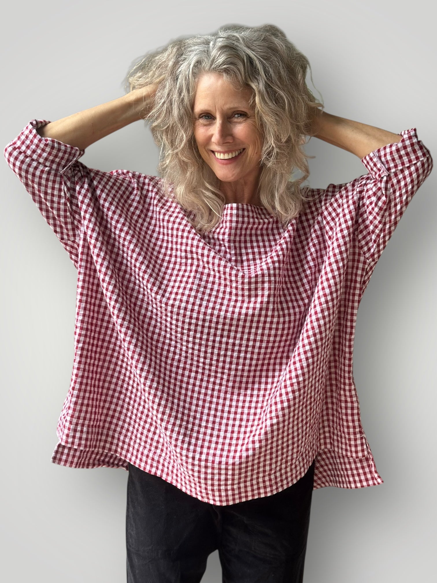 avril top - dark red gingham