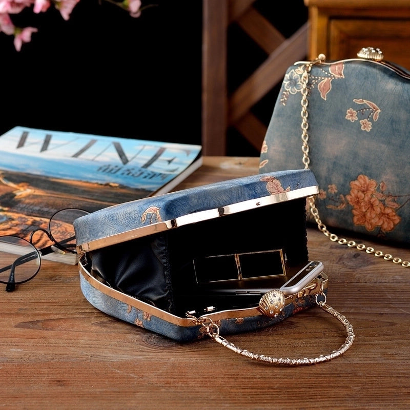 Women's Small Satin Flower Elegant Vintage Style Clasp Frame Handbag