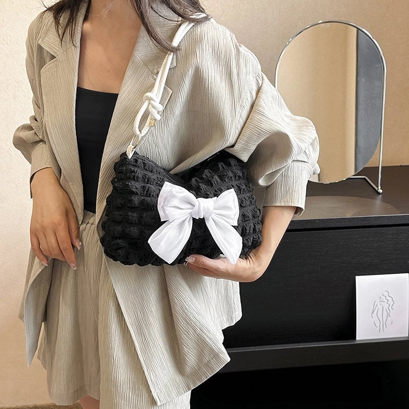 Women's Nylon Bow Knot Cute Dumpling Shape Zipper Shoulder Bag