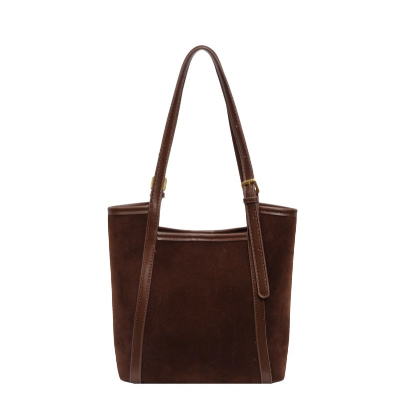 Women's Pu Leather Solid Color Basic Sewing Thread Bucket Magnetic Buckle Shoulder Bag Handbag Tote Bag