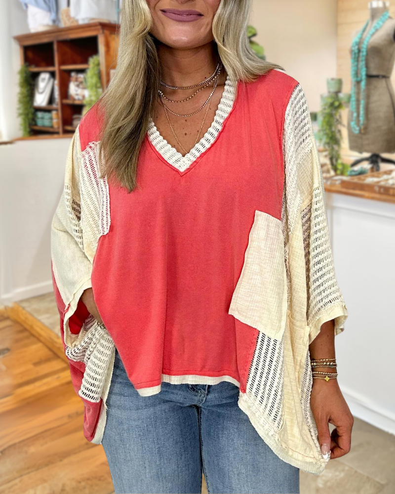 Oversized Contrasting Colorblock Top